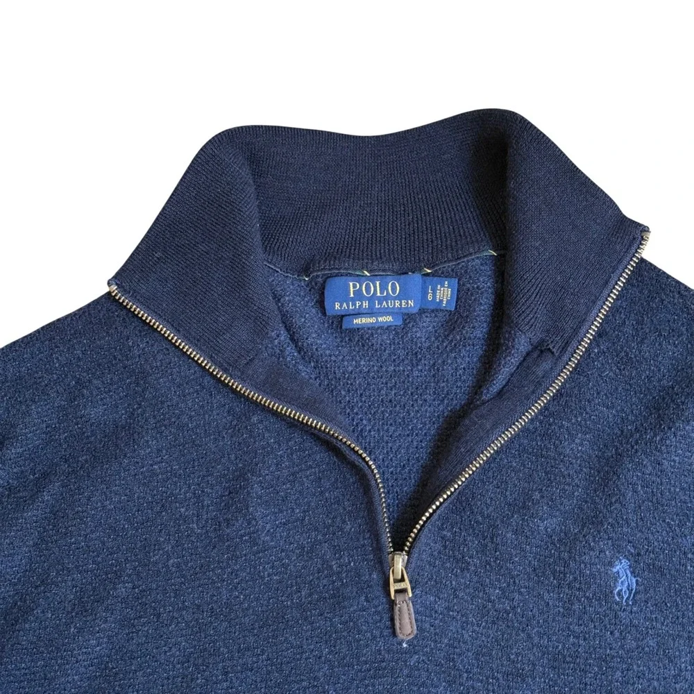 Polo Ralph Lauren  Logo-Embroidered Merino Wool Half-Zip Sweater L Preppy